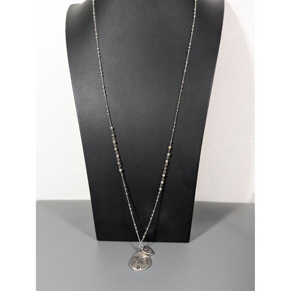 Boho Silver Tone Flower Teardrop Heart Charm Long Necklace 36" - Picture 7 of 7